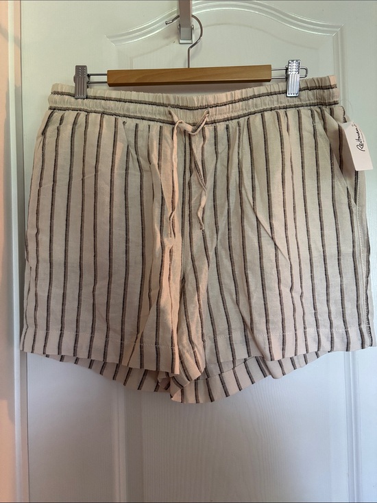 Reitmans Pants - Reitmans Cream Striped Drawstring Linen-Blend Shorts